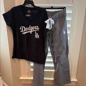 Fanatics Los Angeles Dodgers Black Tee and Checkered pajama Pants Set Sz L